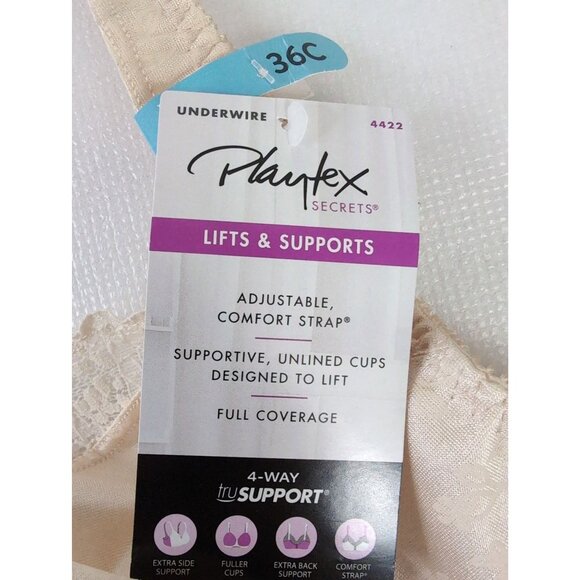 Playtex Secrets Full Figure Underwire Bra 36C Beige Unlined Full Coverage - Picture 8 of 8